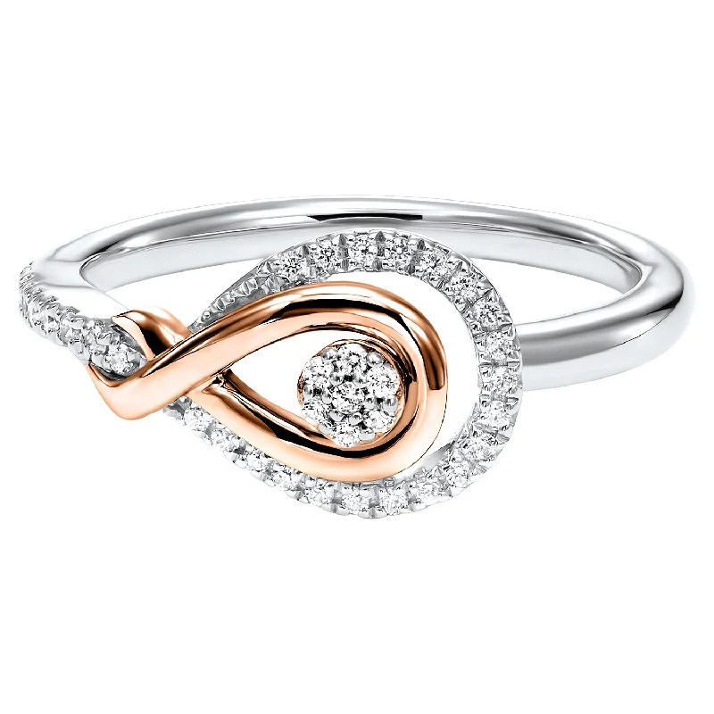 custom name ring for women -Love's Crossing Diamond Ring in Sterling Silver and Rose Gold