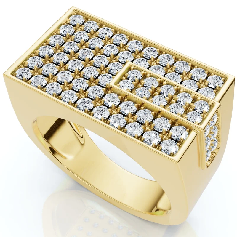 women’s ring with emerald stones -Men's 1CT Diamond Rectangle Cluster Ring 10k Gold Lab Grown