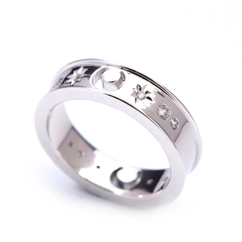 men’s stainless steel ring with engraving -Moonlight Twinkle Bold Ring