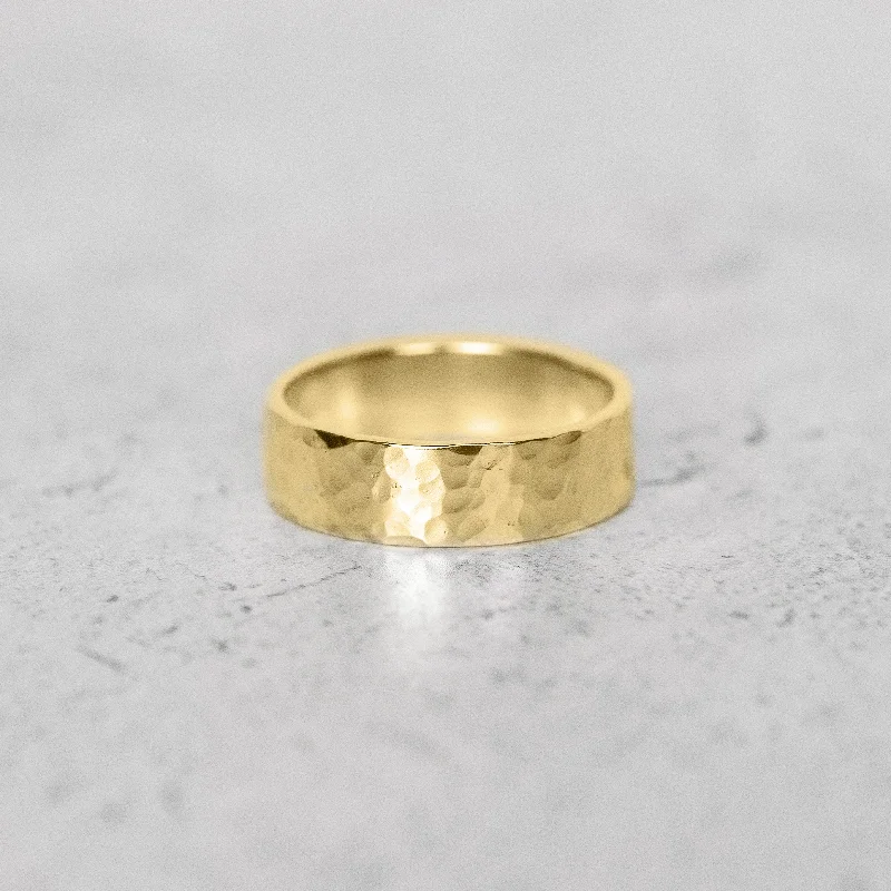 vintage gold ring for men -Hammered Flat Band | 6mm