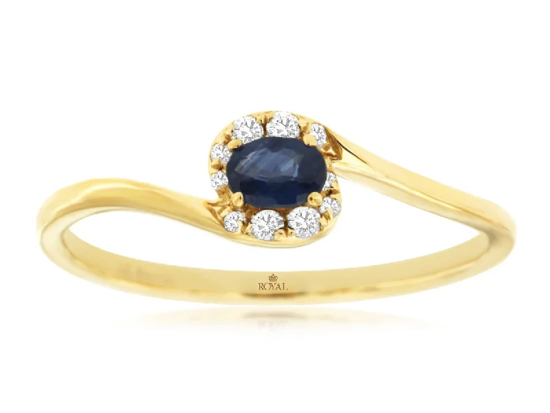 custom name ring for women -Oval Sapphire and Diamond Halo Bypass Ring