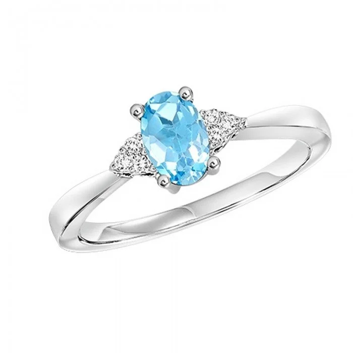 men’s unique wedding bands for him -Oval-Shaped Blue Topaz Ring with Trios of Side Diamonds