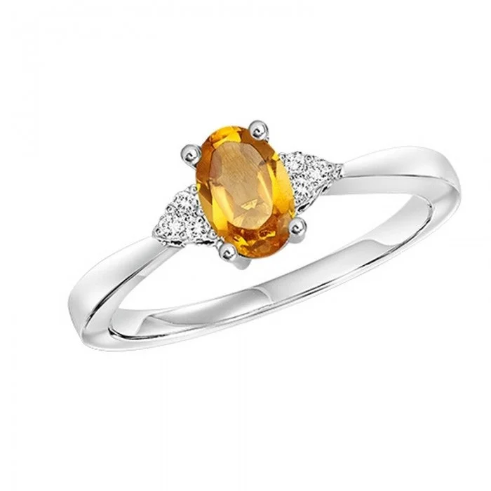 eternity band for women -Oval-Shaped Citrine Ring with Trios of Side Diamonds