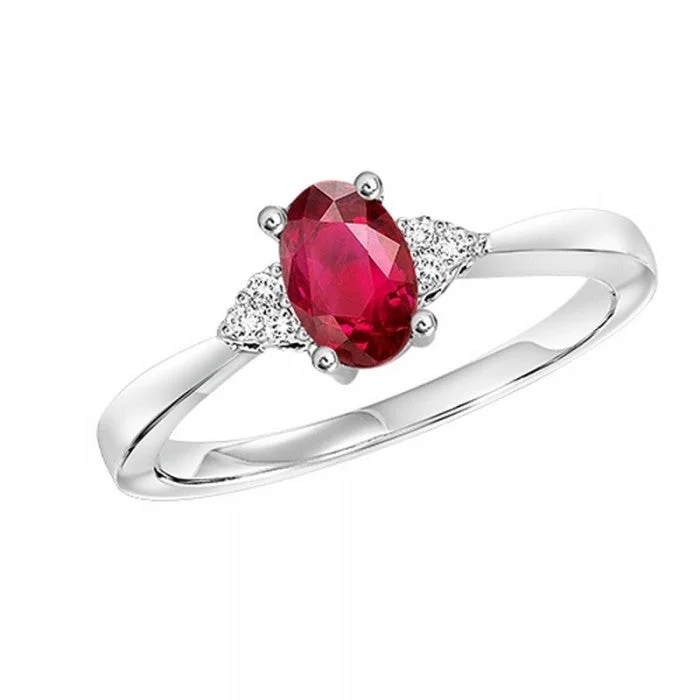 pink sapphire ring for women -Oval-Shaped Ruby Ring with Trios of Side Diamonds