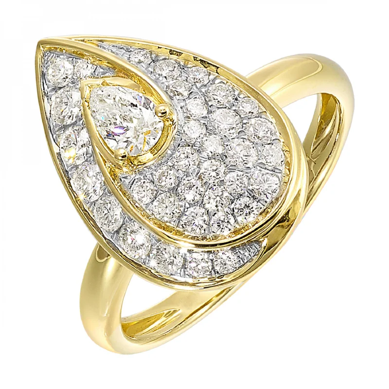 women’s gold band with diamonds -Pear Shaped 14k Yellow Gold Diamond Ring, 0.75 ctw