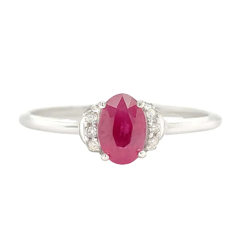 rose gold diamond ring for women -Petite Oval Ruby Ring with Diamond Accents on White Gold Band