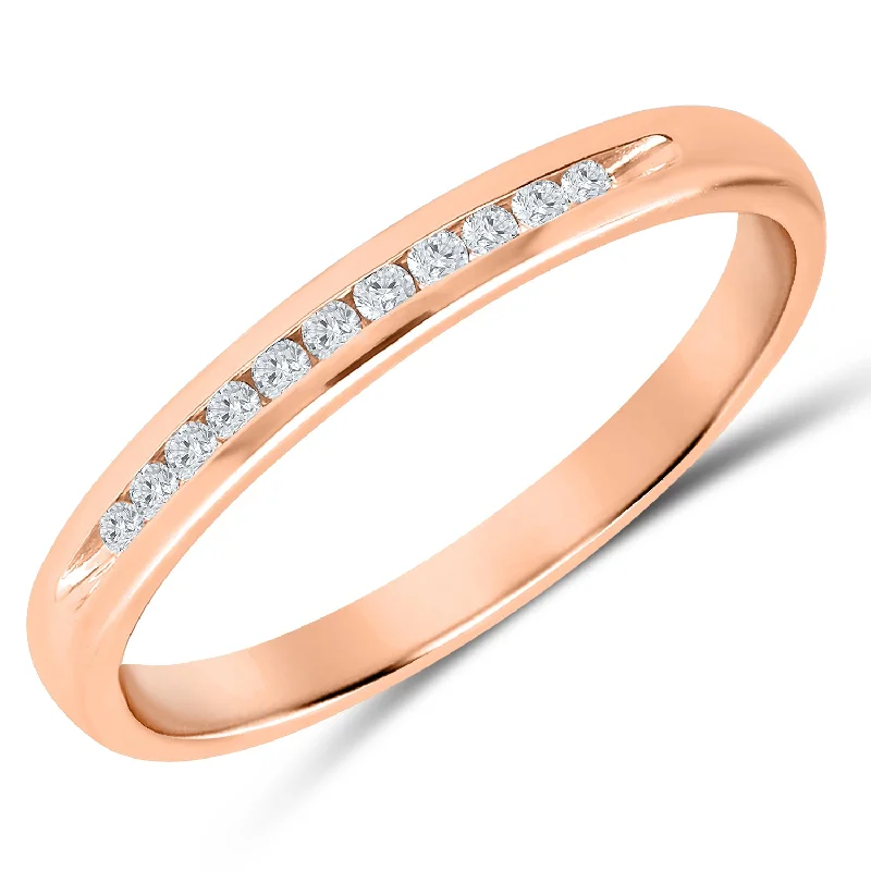 women’s diamond engagement ring set -Rose Gold Channel Set Diamond Band, 0.10 cctw