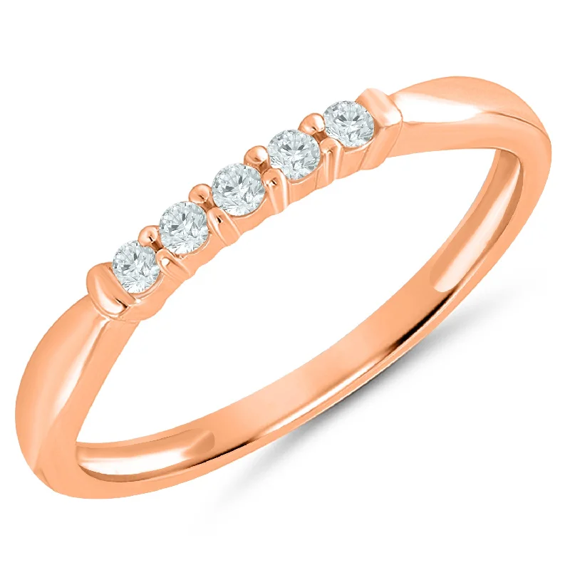 gold cocktail ring for women -Rose Gold Diamond Anniversary Band with 5 Prong Set Diamonds, 0.10 cttw