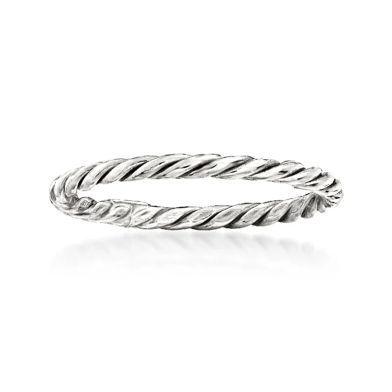 women’s silver stackable rings -Ross-Simons 18kt White Gold Rope Ring