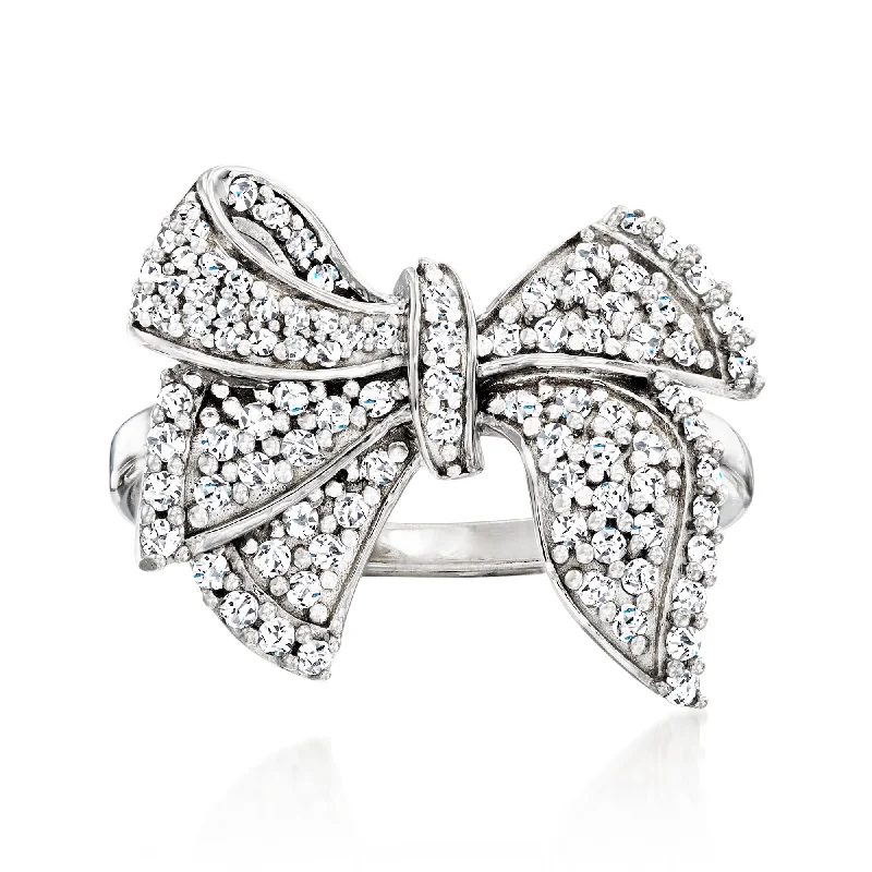 simple gold ring for everyday wear -Ross-Simons Diamond Bow Ring in Sterling Silver