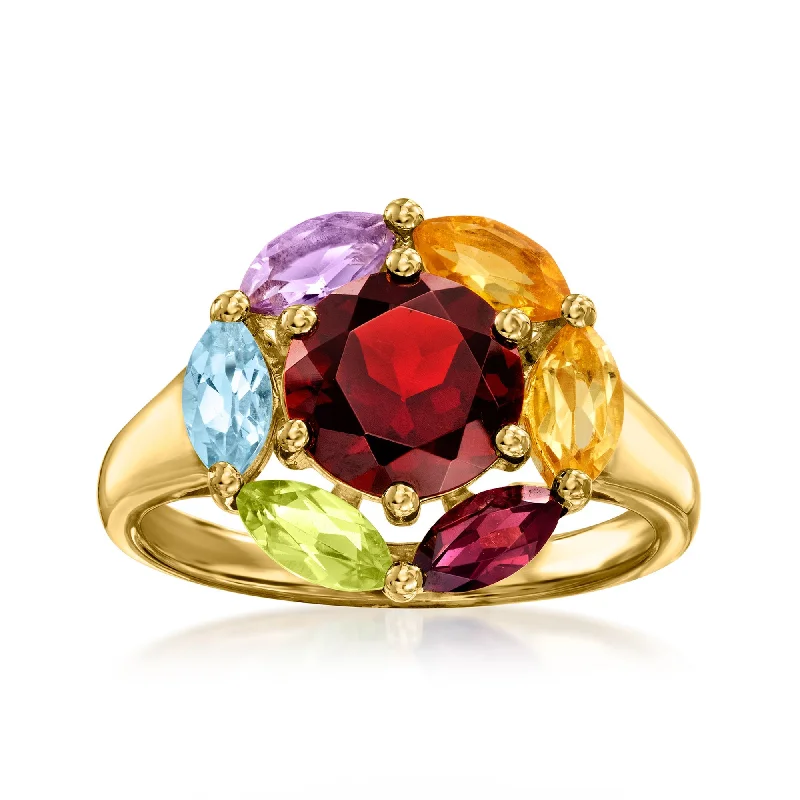 diamond ring for women -Ross-Simons Garnet and Multi-Gemstone Ring in 18kt Gold Over Sterling