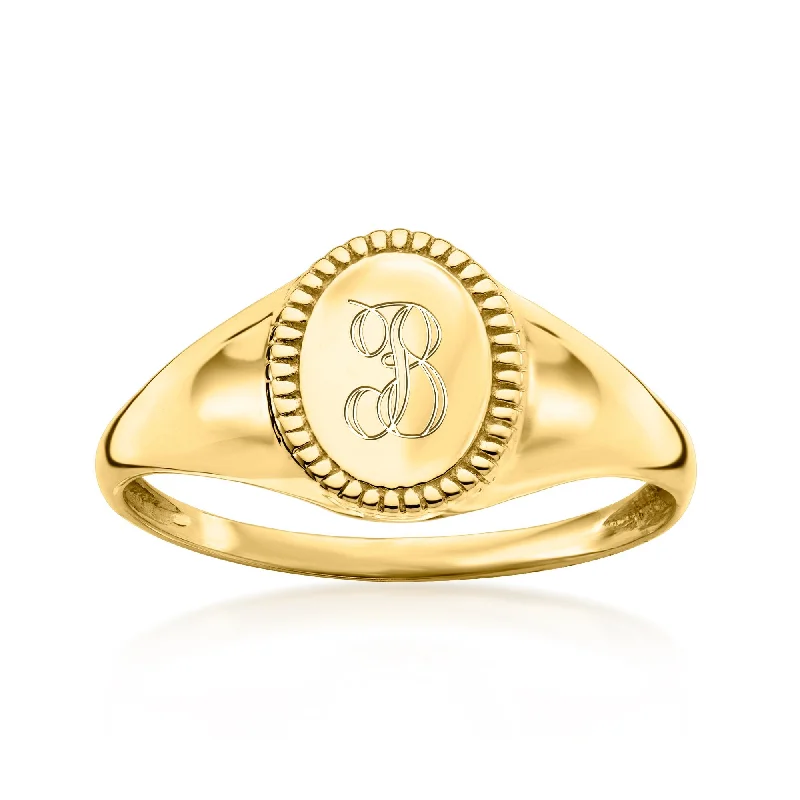 men’s wedding band with engraved message -Ross-Simons Italian 14kt Yellow Gold Single-Initial Signet Ring