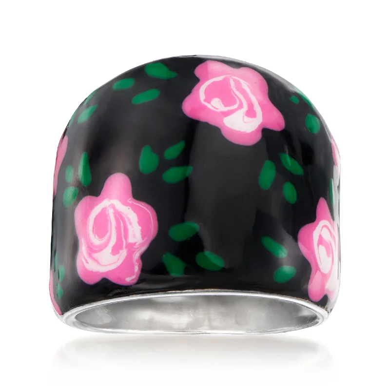 men’s wedding band with diamonds -Ross-Simons Italian Multicolored Enamel Floral Ring in Sterling Silver