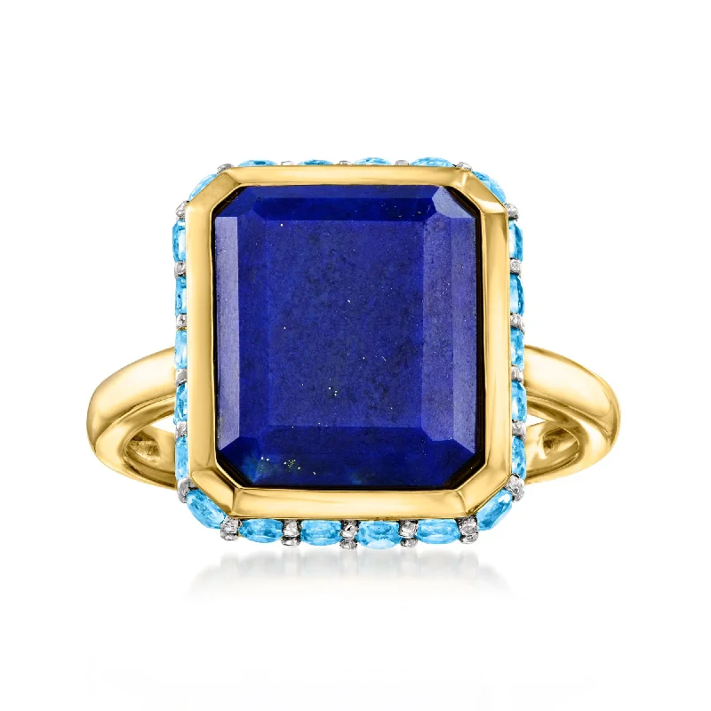 large statement ring for women -Ross-Simons Lapis and Swiss Blue Topaz Ring in 18kt Gold Over Sterling