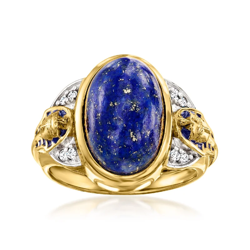 elegant diamond wedding ring for women -Ross-Simons Lapis King Tut Ring With White Topaz and Blue Enamel in 18kt Gold Over Sterling