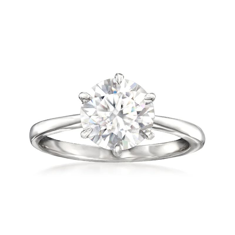 silver engagement ring with diamonds -Ross-Simons Moissanite Solitaire Ring in Sterling Silver