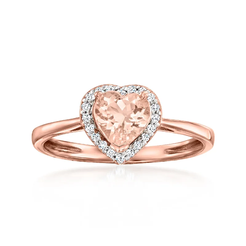 women’s vintage-inspired wedding ring -Ross-Simons Morganite and . Diamond Heart Ring in 18kt Rose Gold Over Sterling