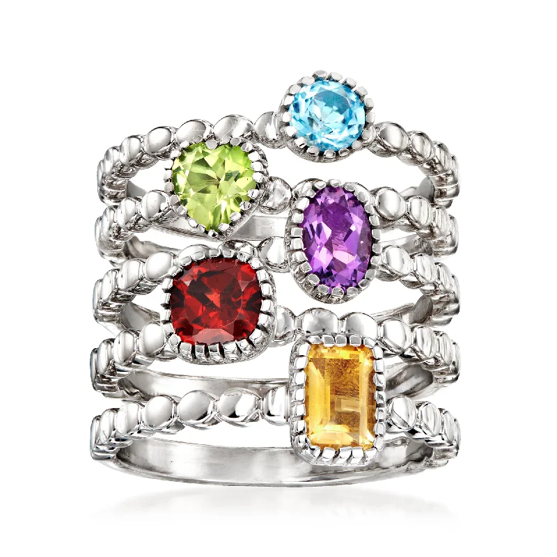 diamond ring for women -Ross-Simons Multi-Gemstone Jewelry Set: 5 Rings in Sterling Silver