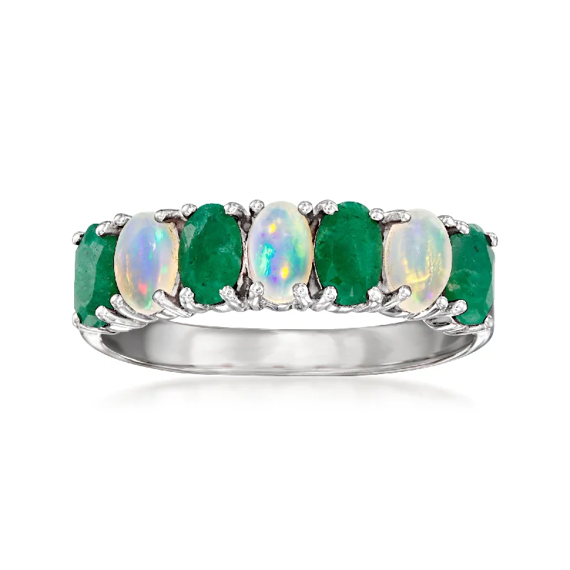 sapphire ring for wedding -Ross-Simons Opal and Emerald Ring in Sterling Silver