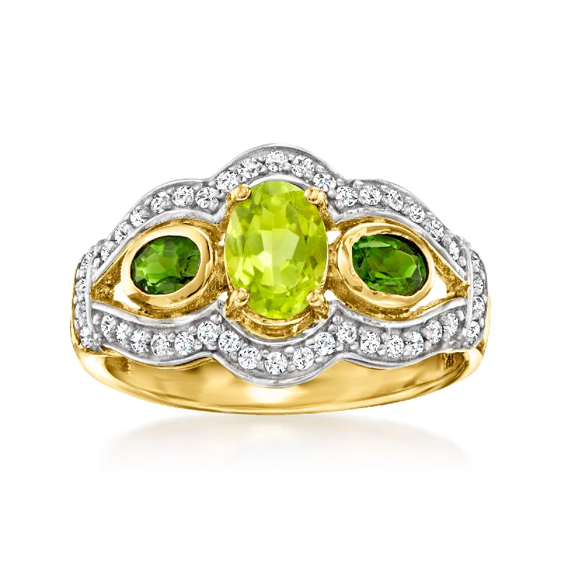 men’s gold wedding ring with diamonds -Ross-Simons Peridot and . Chrome Diopside Ring With . White Zircons in 18kt Gold Over Sterling