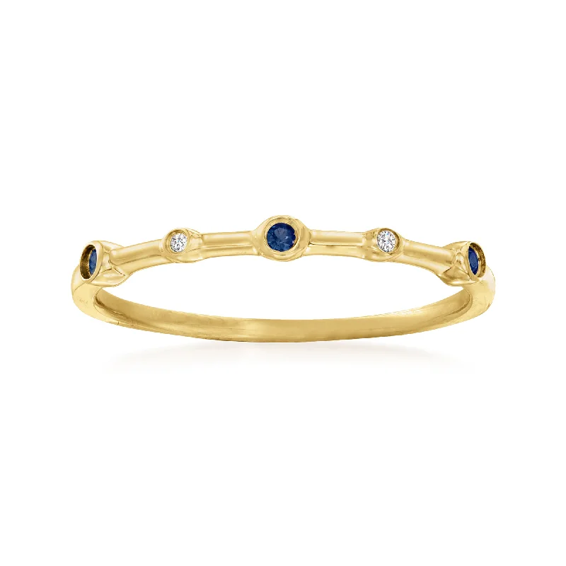 sterling silver wedding rings for men -Ross-Simons Sapphire- and Diamond-Accented Ring in 14kt Yellow Gold