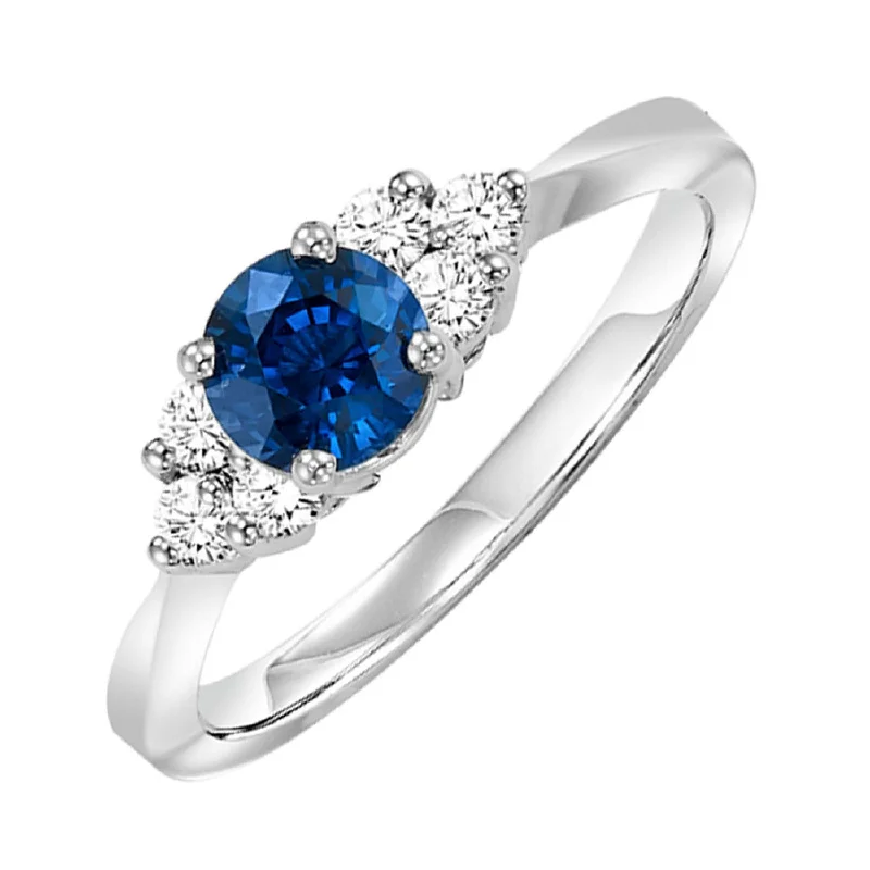 women’s silver ring with crystals -Round Blue Sapphire Ring with Diamond Accents