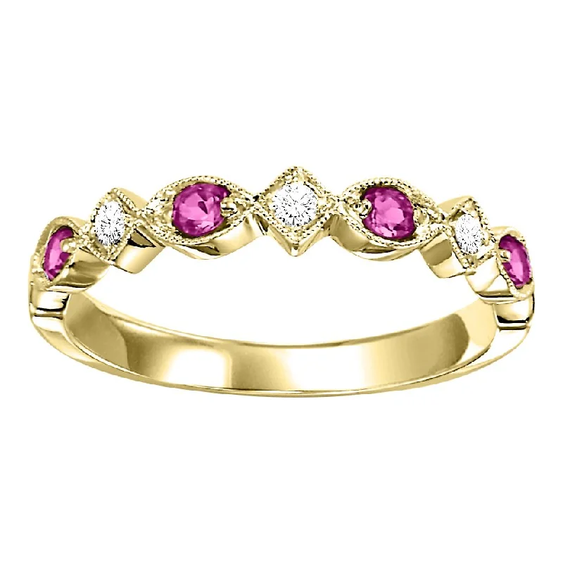 adjustable rings for women -Ruby and Diamond Stacking Ring in Yellow Gold