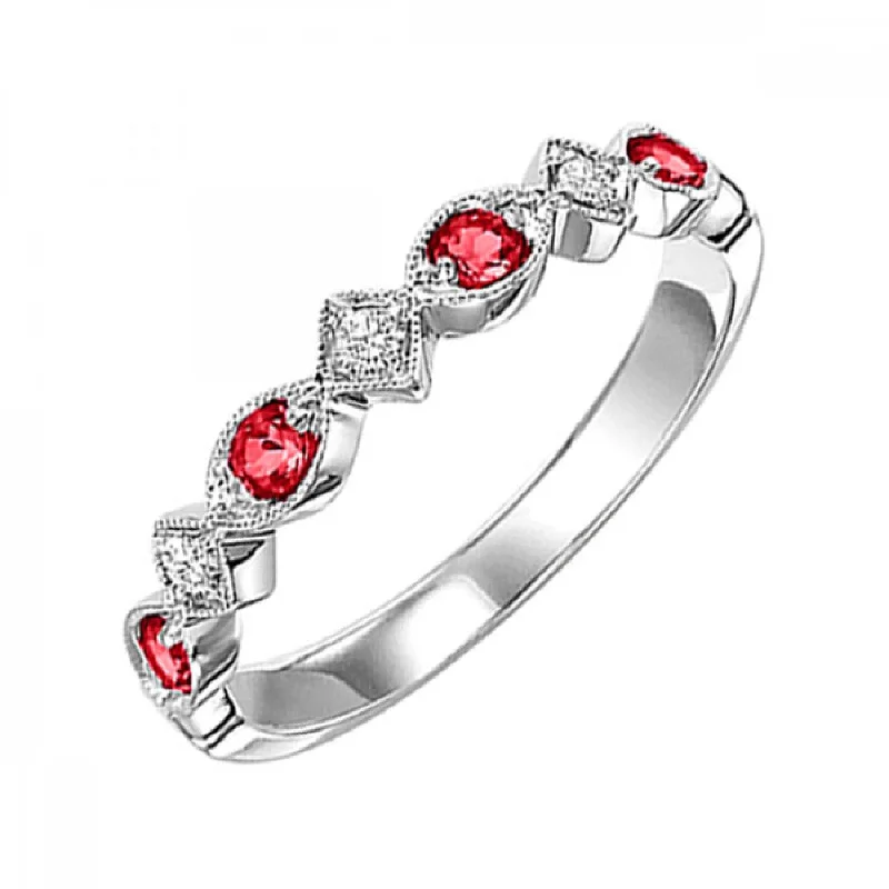 women’s gold band with diamonds -Ruby and Diamond Stacking Ring