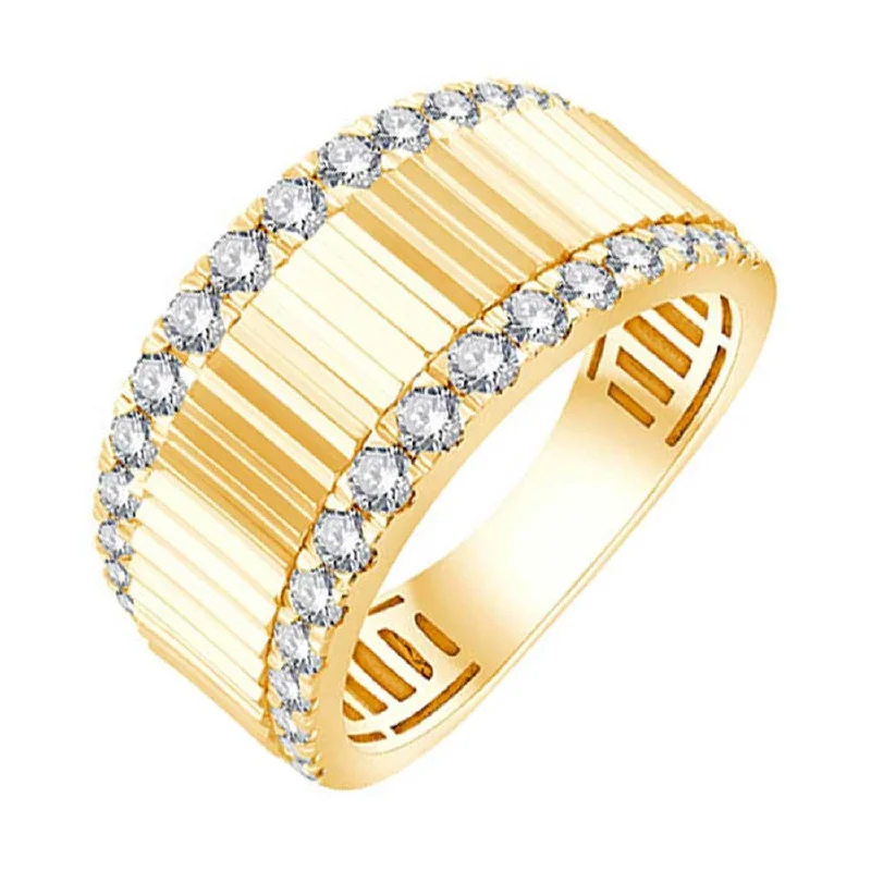 black diamond ring for men -Sculptural Yellow Gold Diamond Ridged Ring Band, 0.63cttw