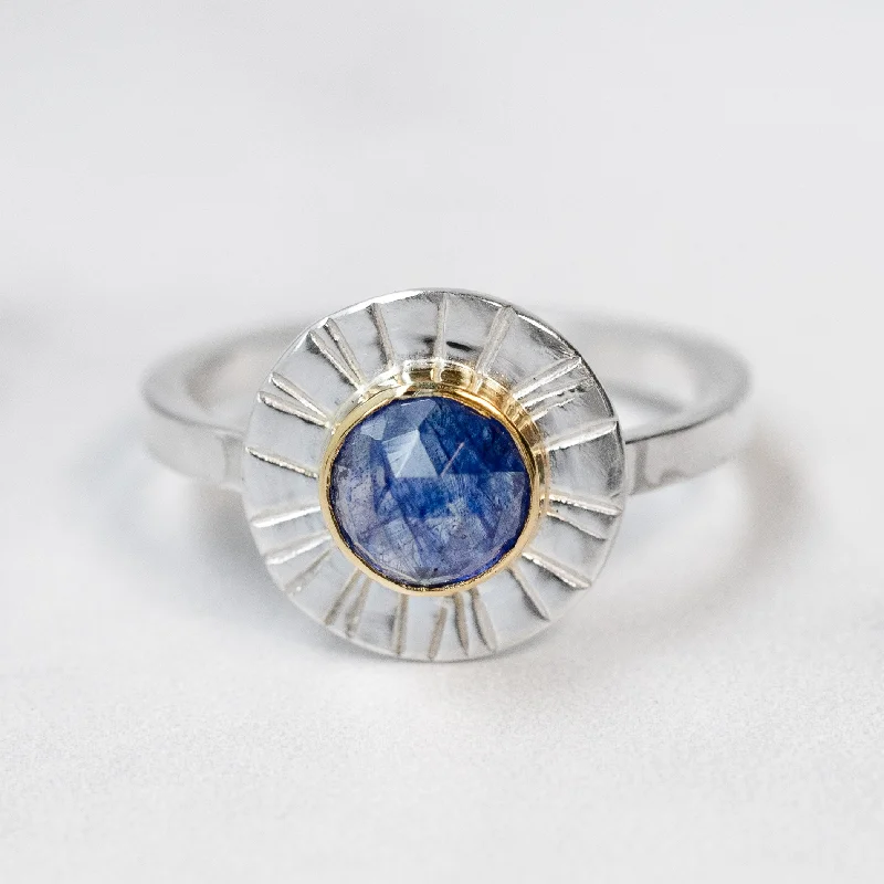 women’s silver ring with crystals -Shine On Gemstone Ring - Sapphire in 22k Gold + Sterling Silver