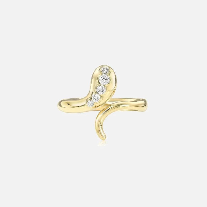 custom letter ring for women -Snake Ring with Diamonds