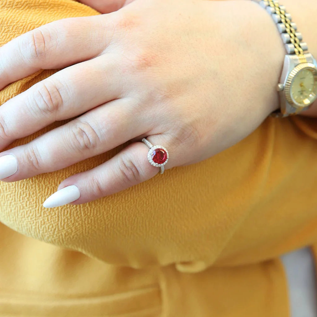 vintage diamond wedding band for women -Sterling Silver 925 Faceted Red Topaz Women's Solitaire Ring - FKJRNSL8268