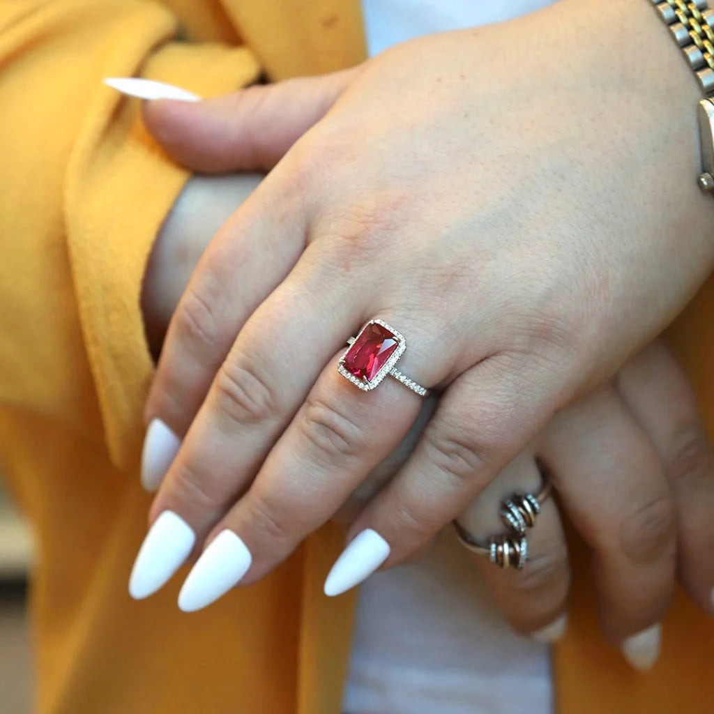 turquoise ring for men -Sterling Silver 925 Faceted Red Topaz Women's Solitaire Ring - FKJRNSL8275