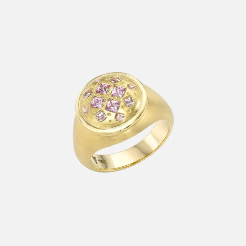 men’s gold wedding ring with diamonds -Sunset Sapphire Pinky Ring