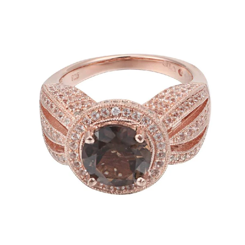 gold cocktail ring for women -Suzy Levian Sterling Silver 4.37 cttw Smoky Quartz Ring