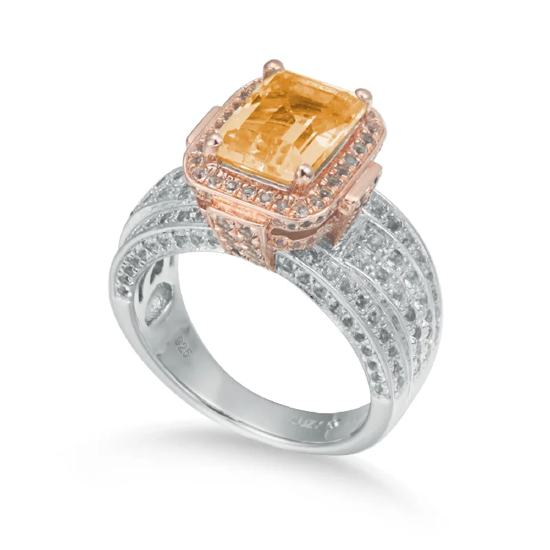 sterling silver wedding rings for men -Suzy Levian Two-Tone Sterling Silver 4.88 TCW Orange Citrine Ring