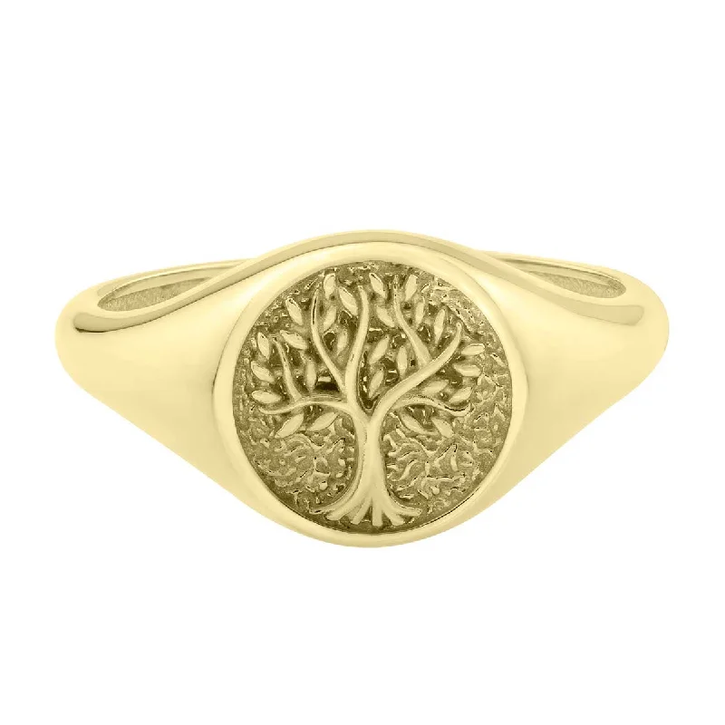 elegant gold ring for women -Tree of Life Signet Ring in 14k Yellow Gold