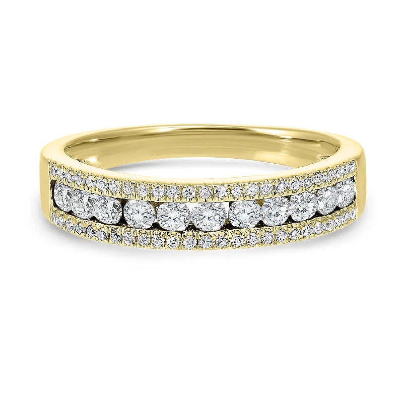 unique rings for men -Triple Row Diamond Band in Yellow Gold- 0.50 twt.