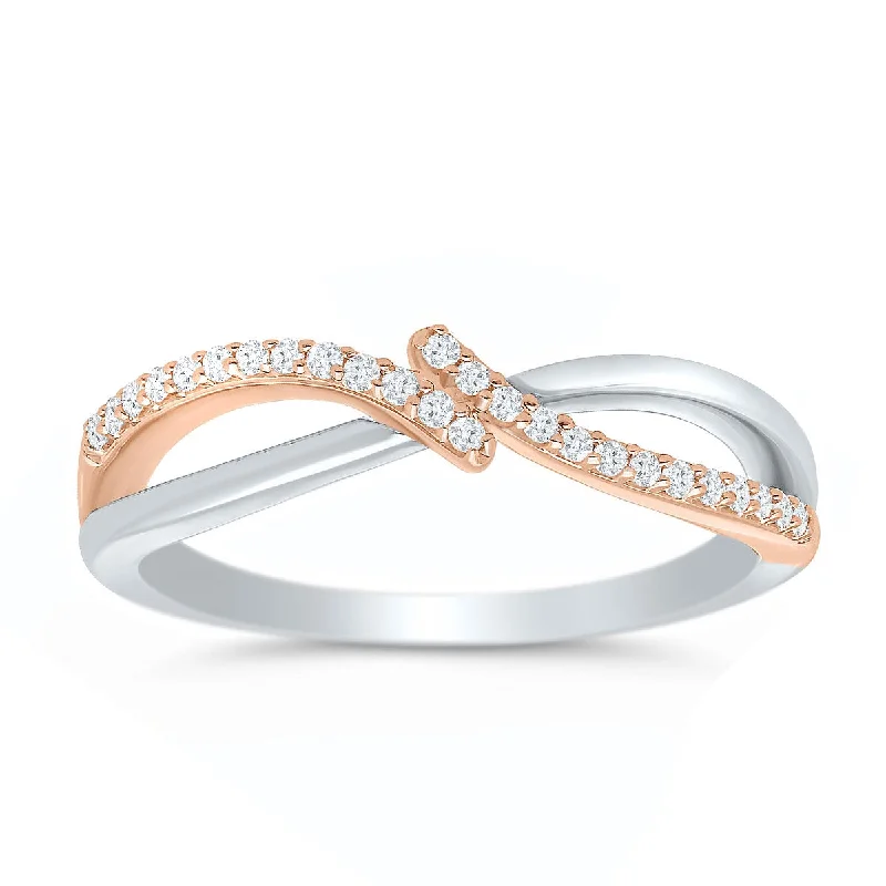 matching engagement rings for couples -Two Tone Diamond Crossover Ring in Sterling Silver and Rose Gold Plating, 0.10 cttw