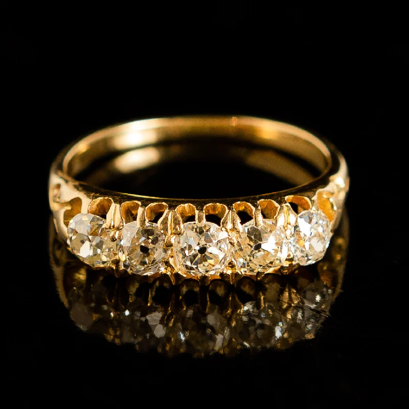 gold wedding band for women -Victorian 5-Stone Diamond Ring