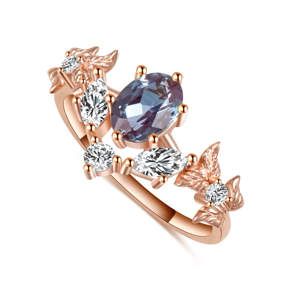 women’s gold ring with birthstones -Vivian Ring - Rose Gold