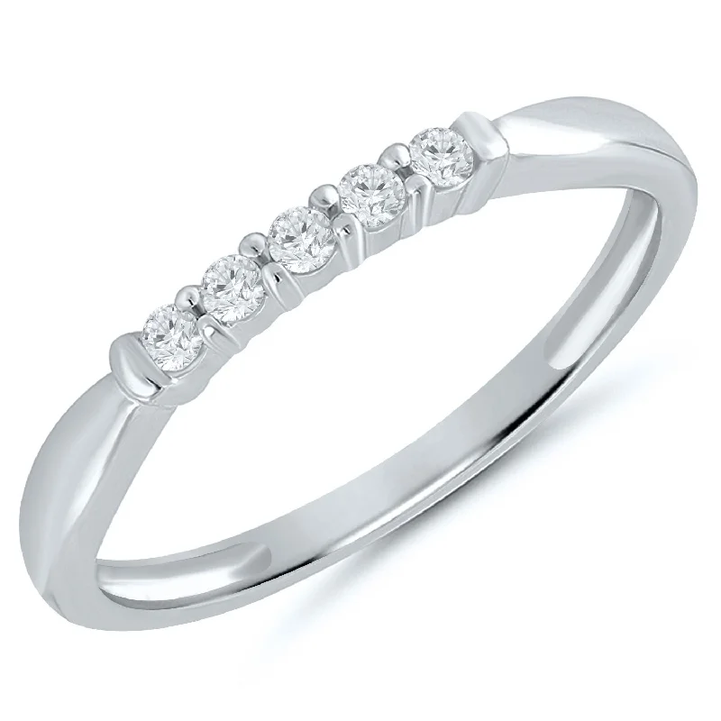 diamond ring for women -White Gold Diamond Anniversary Band with 5 Prong Set Diamonds, 0.10 cttw