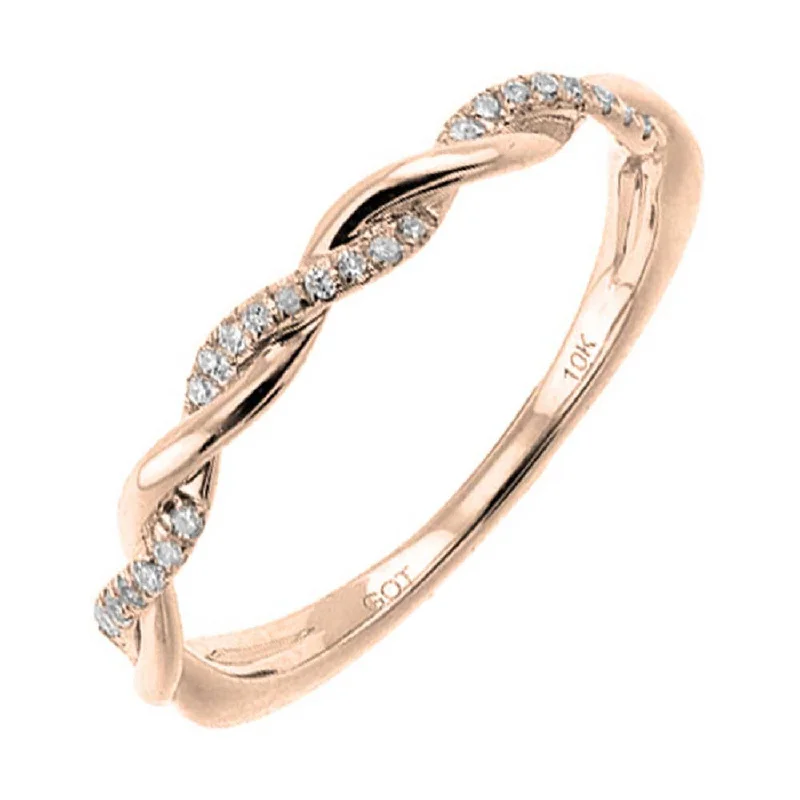 women’s cocktail ring with diamonds -Woven Twist Rose Gold Stackable Diamond Band, 0.05 cttw