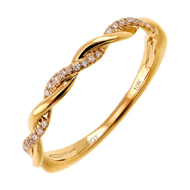 sterling silver engagement ring for men -Woven Twist Yellow Gold Stackable Diamond Band, 0.05 cttw