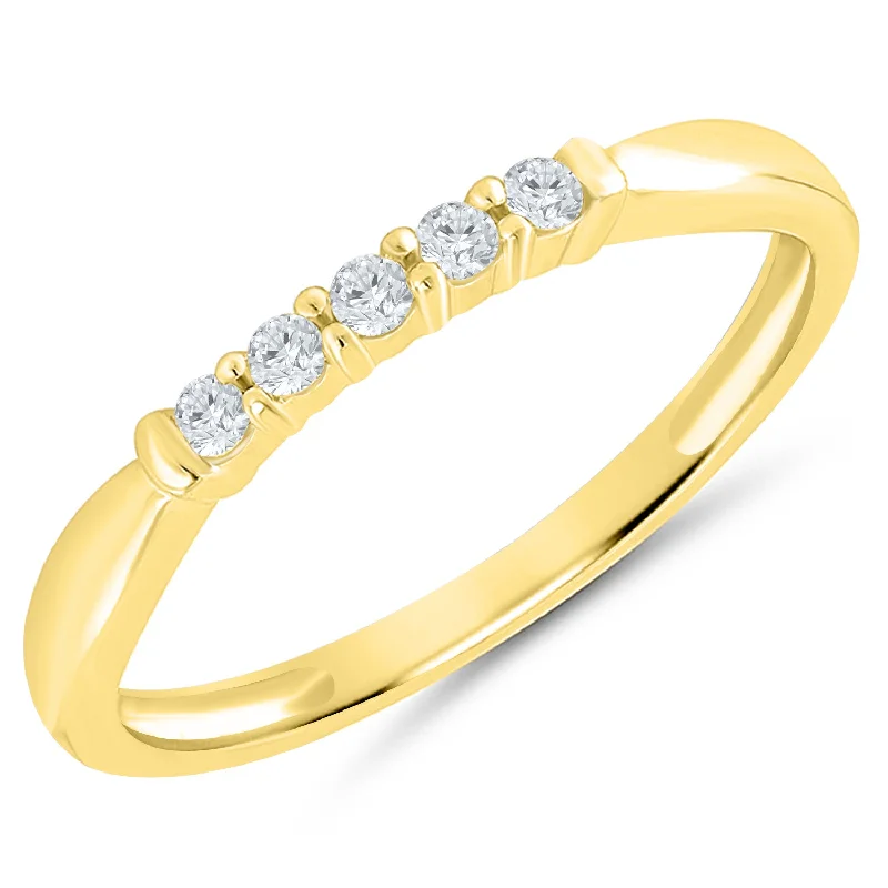 matching engagement rings for couples -Yellow Gold Diamond Anniversary Band with 5 Prong Set Diamonds, 0.10 cttw