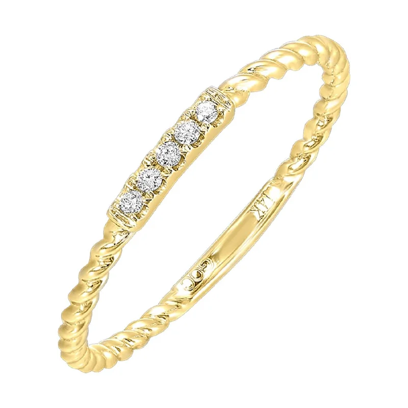 simple diamond wedding ring for women -Yellow Gold Stackable Twist Diamond Band, 0.05 cttw