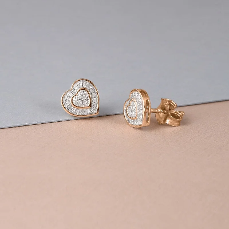 vintage diamond stud earrings -10k Rose Gold 1/20ct TDW Diamond Composite Halo Heart Stud Earrings - Pink