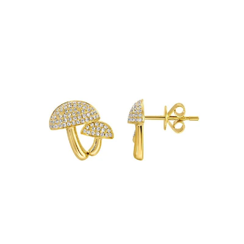 colorful stud earrings for women -14K GOLD AND DIAMOND DOUBLE MUSHROOM STUDS