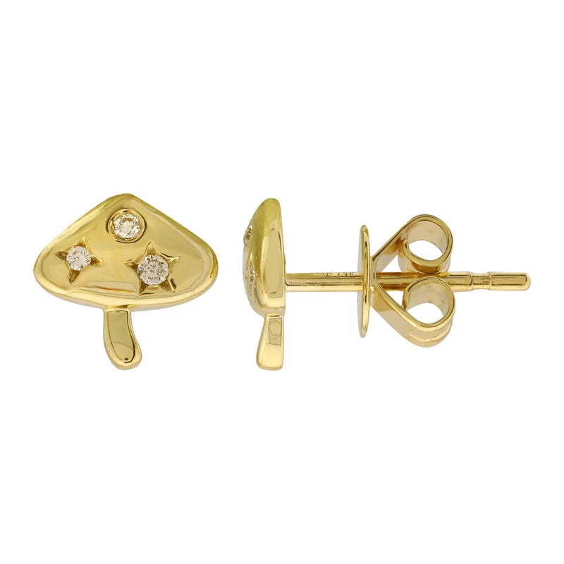 round stud earrings for women -14K GOLD AND DIAMOND MUSHROOM STUDS