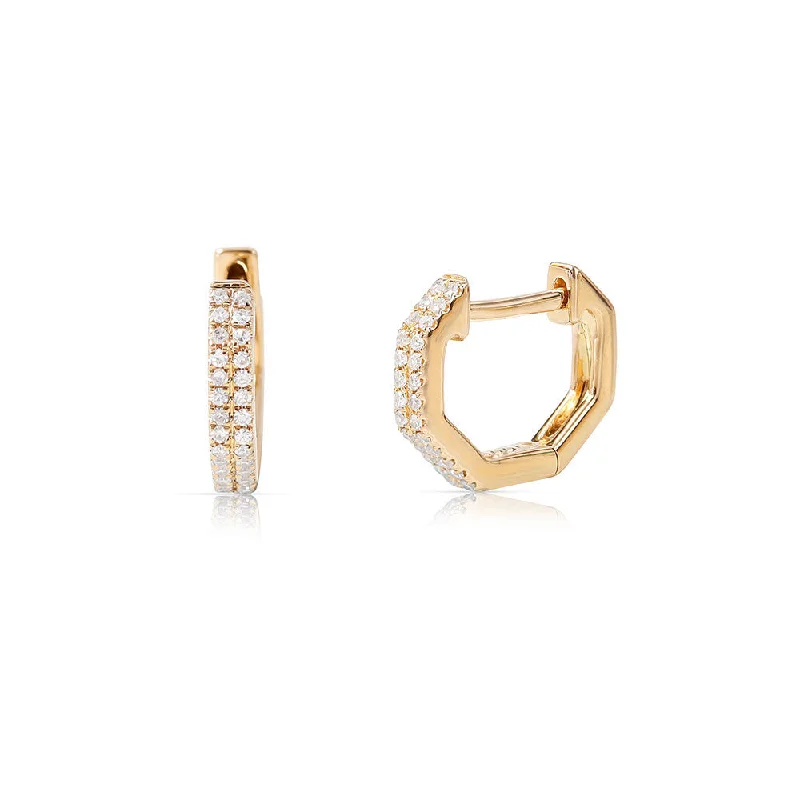 yellow gold stud earrings for women -14K GOLD AND DIAMOND OCTAGON HUGGIES